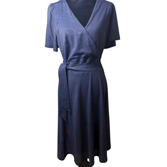 Boden | Deep Blue Short Sleeve Knit Midi Wrap Dress | Sz 8 - Picture 2 of 8